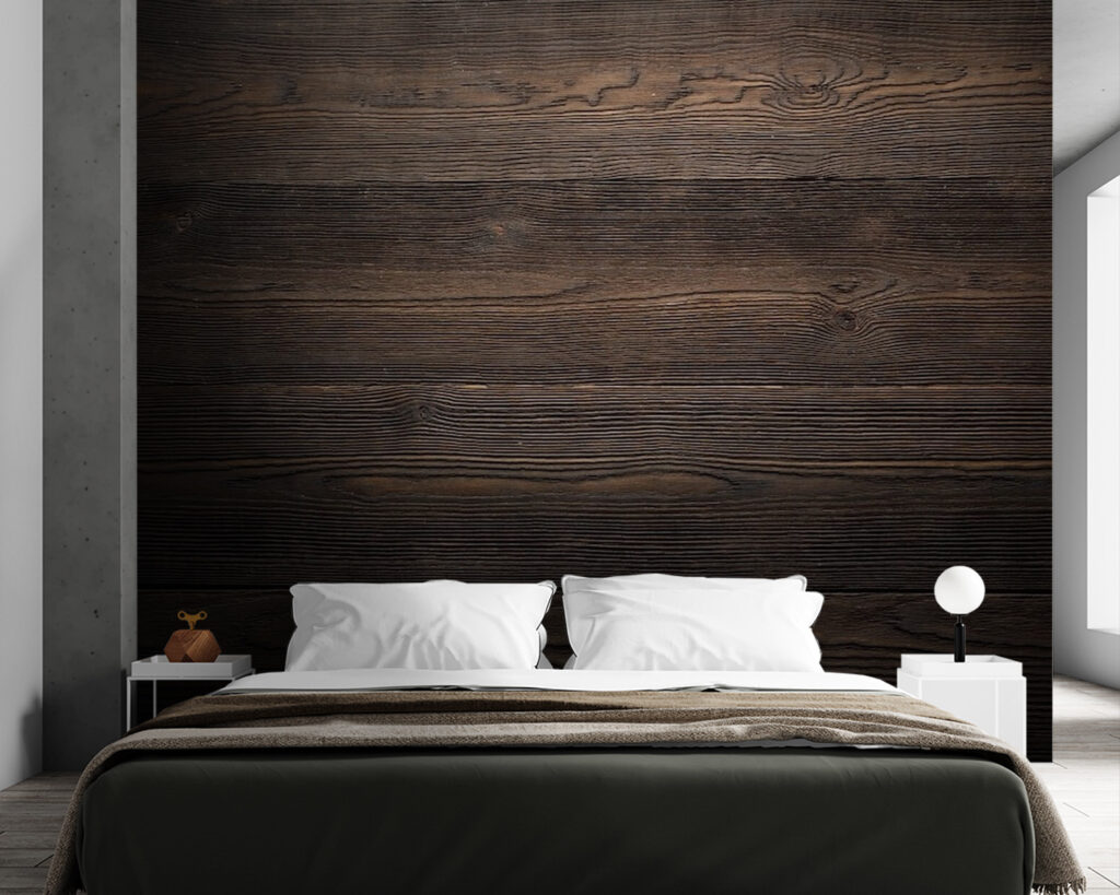 Planches sombres veinées dans un intérieur