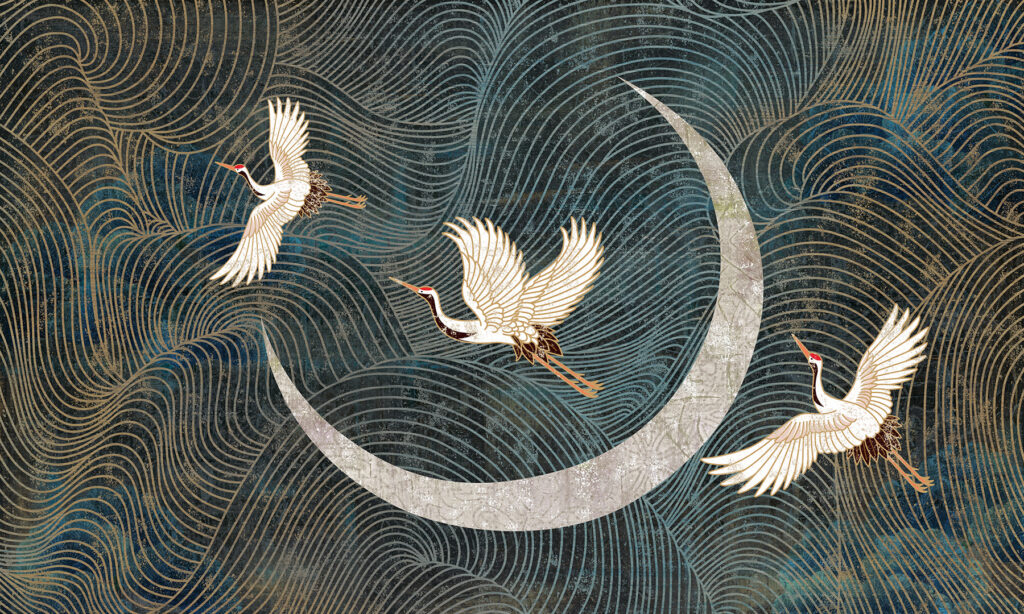 Oiseaux et demi-lune — motif complet