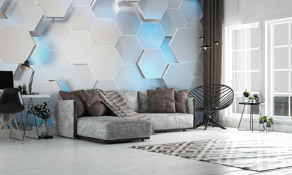 Hexagones bleu clair dans un intérieur