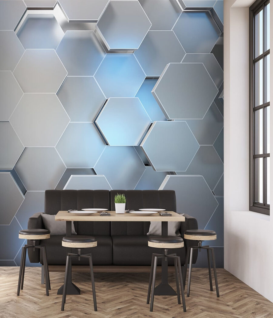 Hexagones bleu clair dans un intérieur