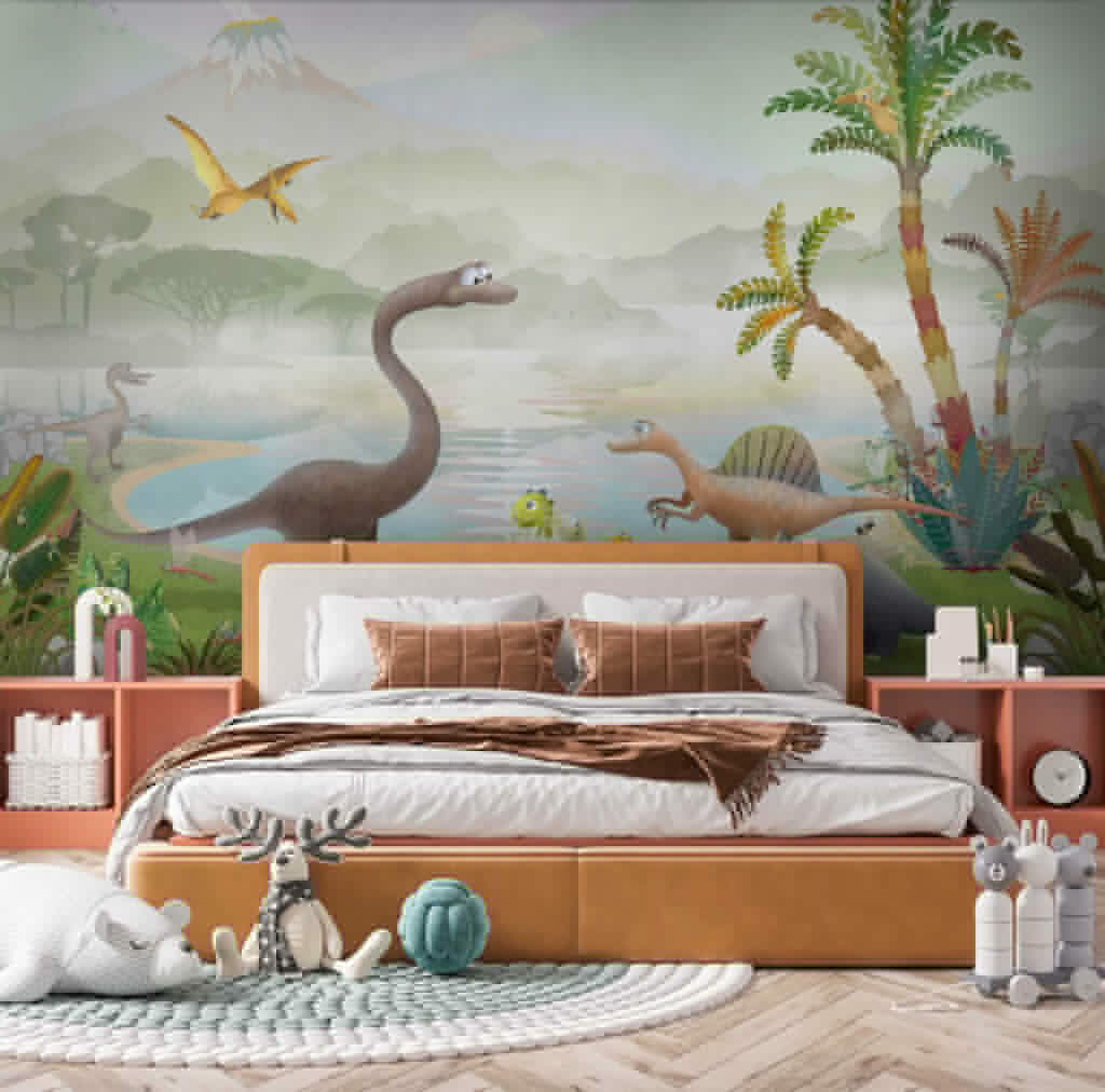 Lac tropical des dinosaures dans un intérieur