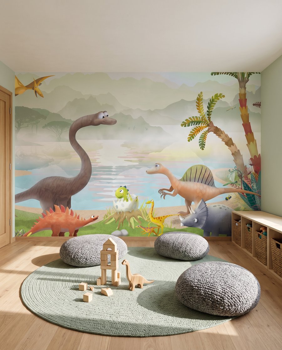 Lac tropical des dinosaures dans un intérieur