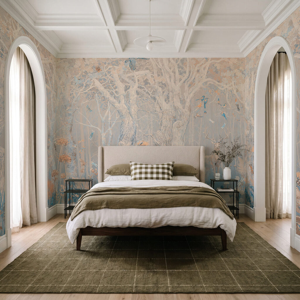 Forêt pâle et fleurie dans un intérieur