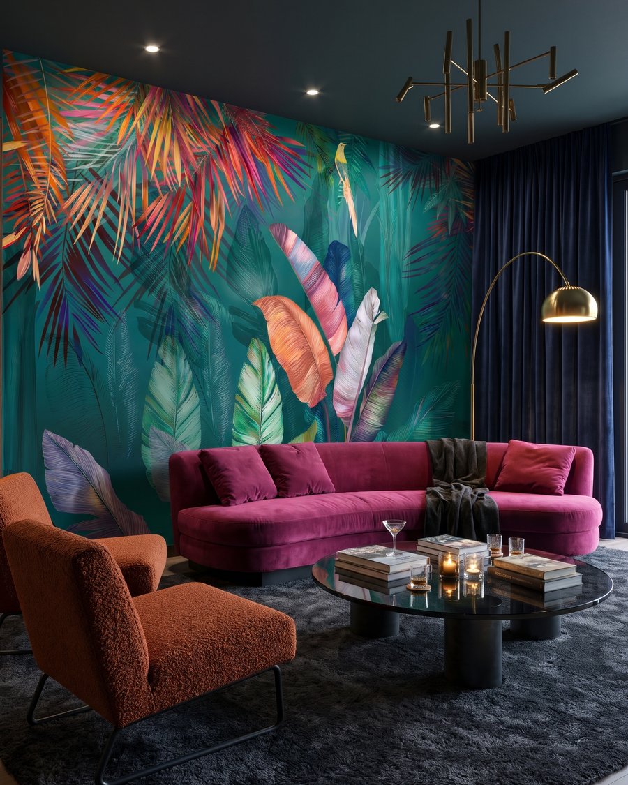 Feuillage couleur joyau dans un intérieur