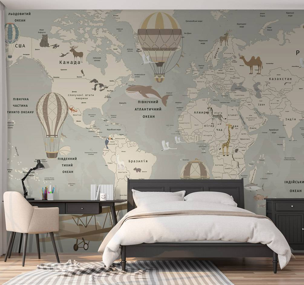 Le monde en montgolfière dans un intérieur