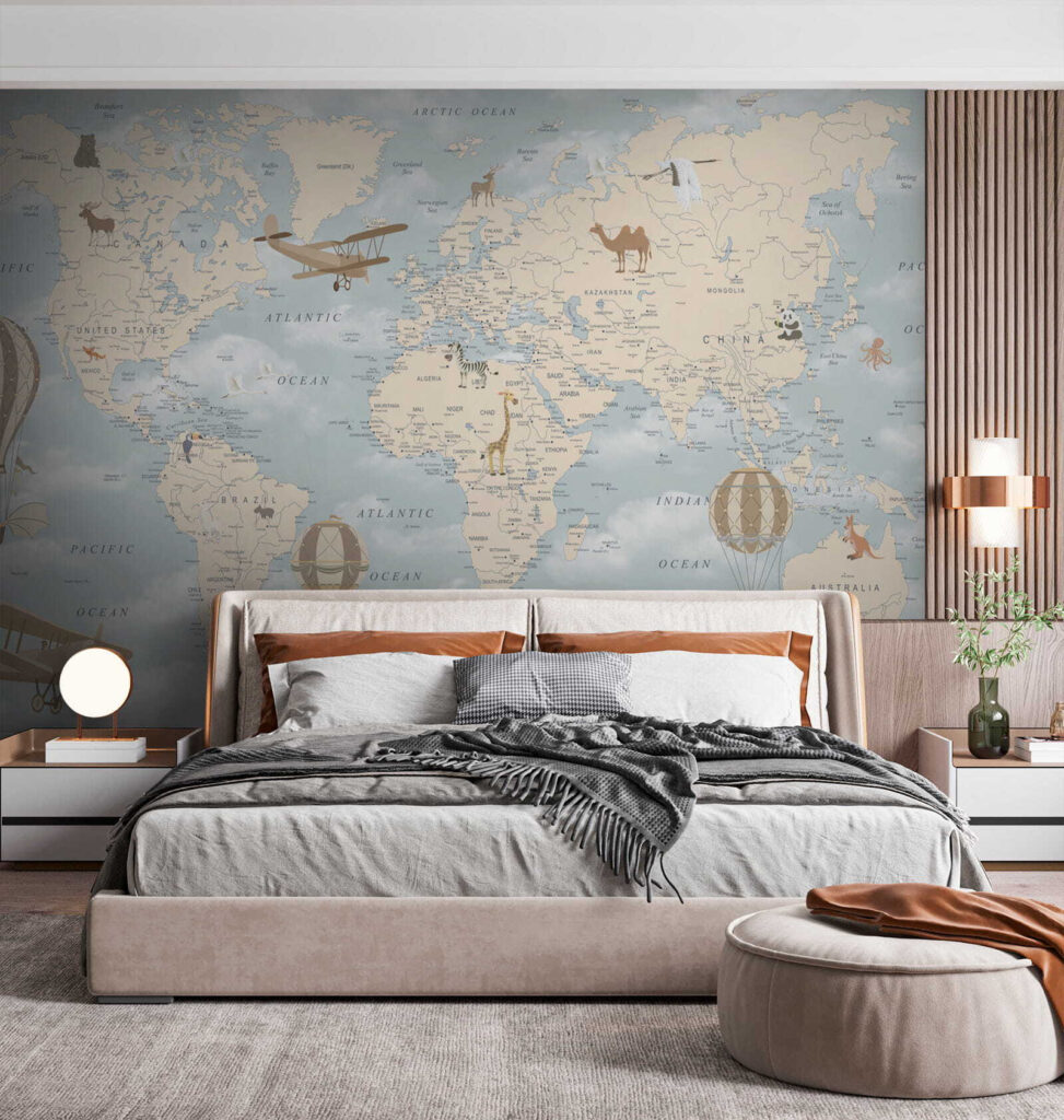 Planisphère dans les nuages dans un intérieur