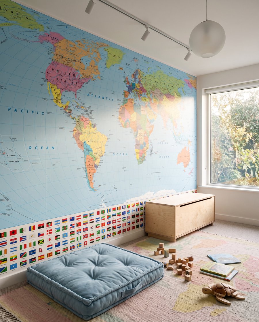 Un monde de drapeaux dans un intérieur