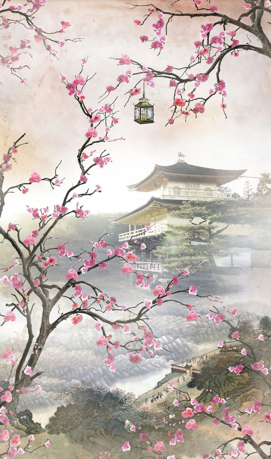 Fleurs autour du temple — motif complet