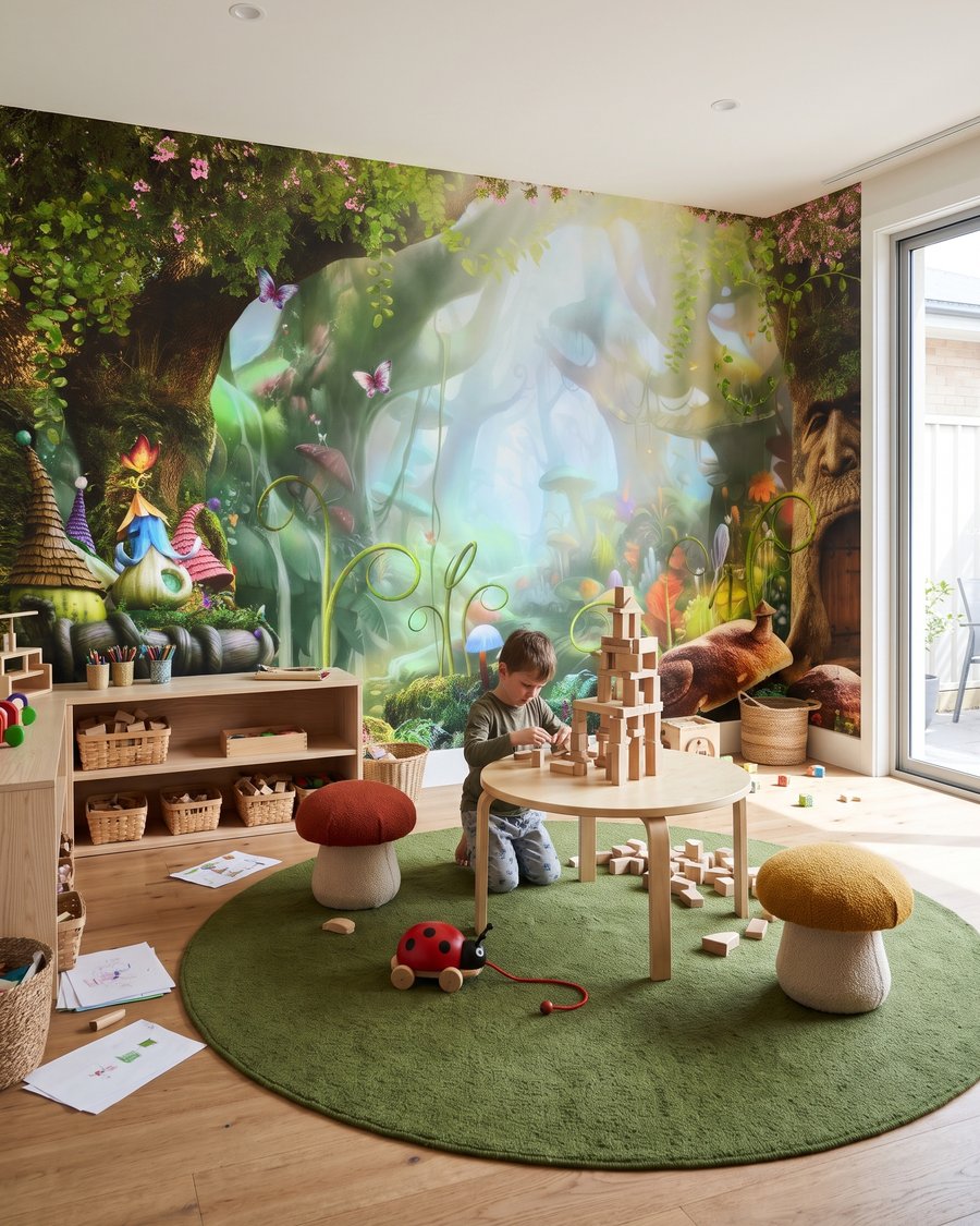 Village féerique en forêt dans un intérieur