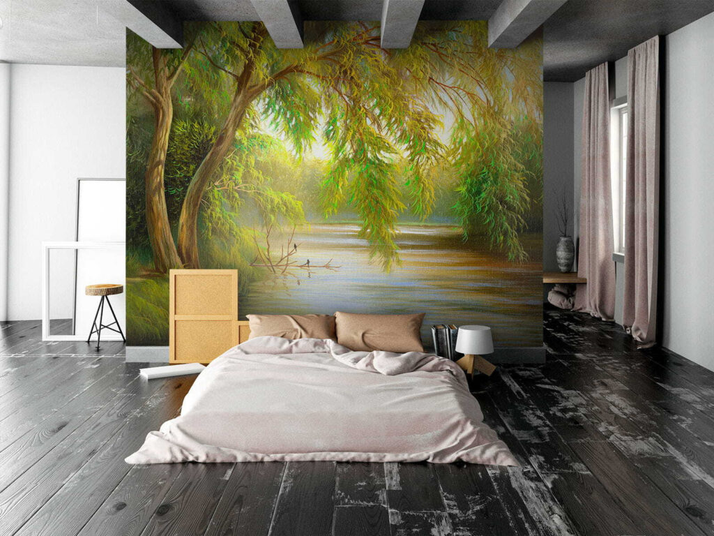Rivière sous les saules dans un intérieur