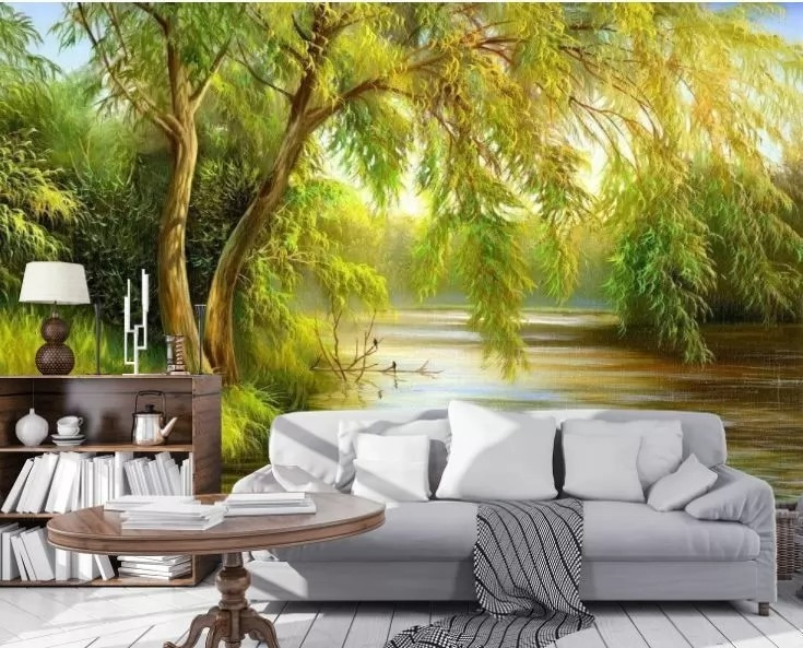Rivière sous les saules dans un intérieur