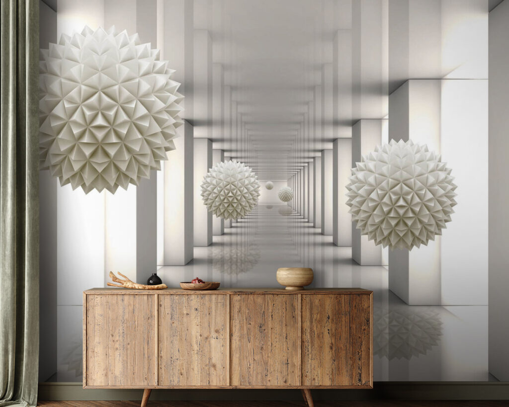 Sphères blanches et colonnes — intérieur 2
