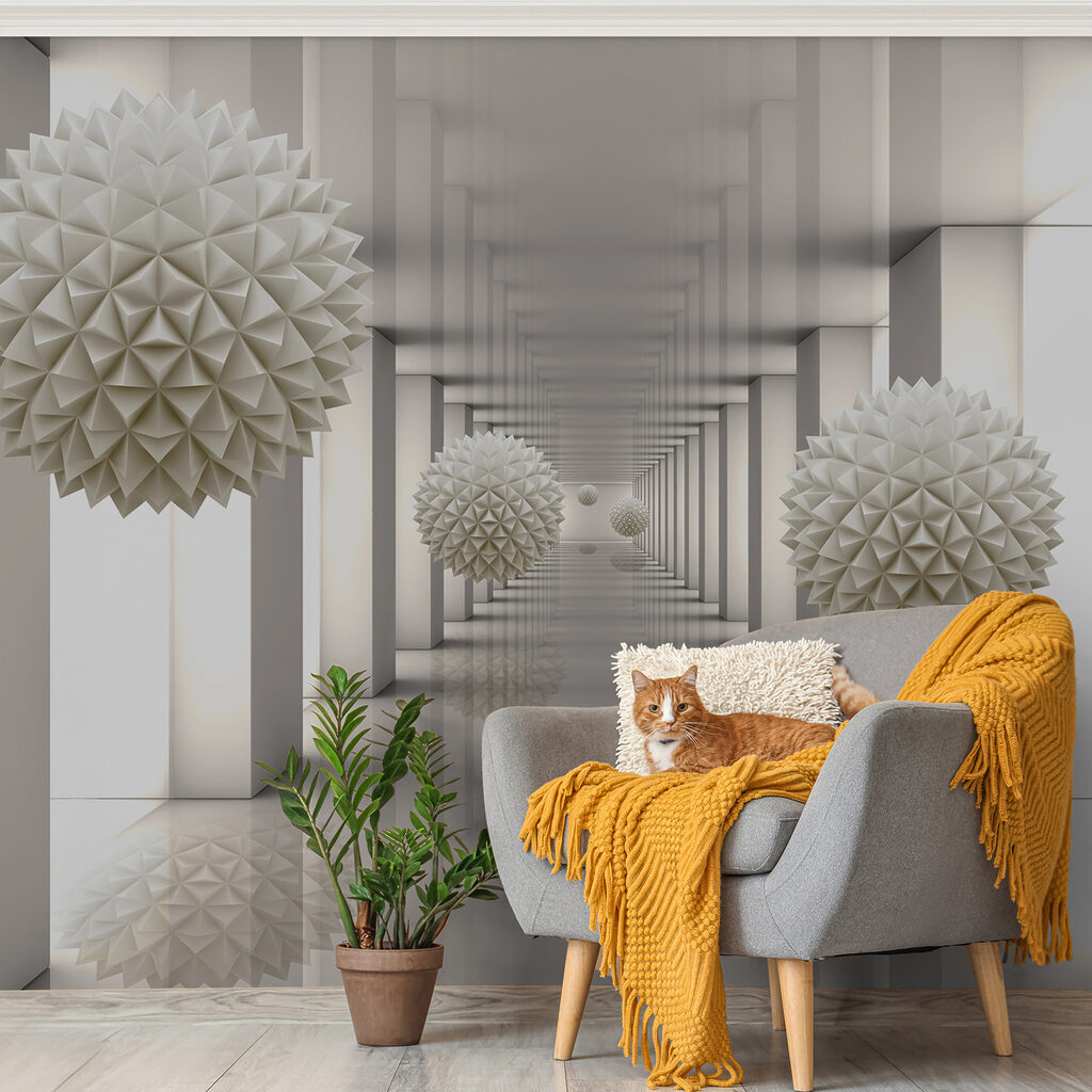 Sphères blanches et colonnes — intérieur 7