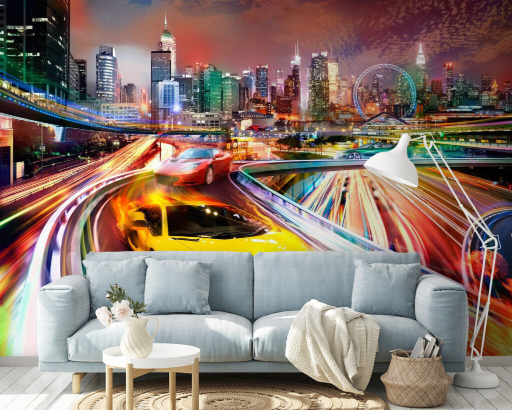 Bolide aux traînées colorées dans un intérieur