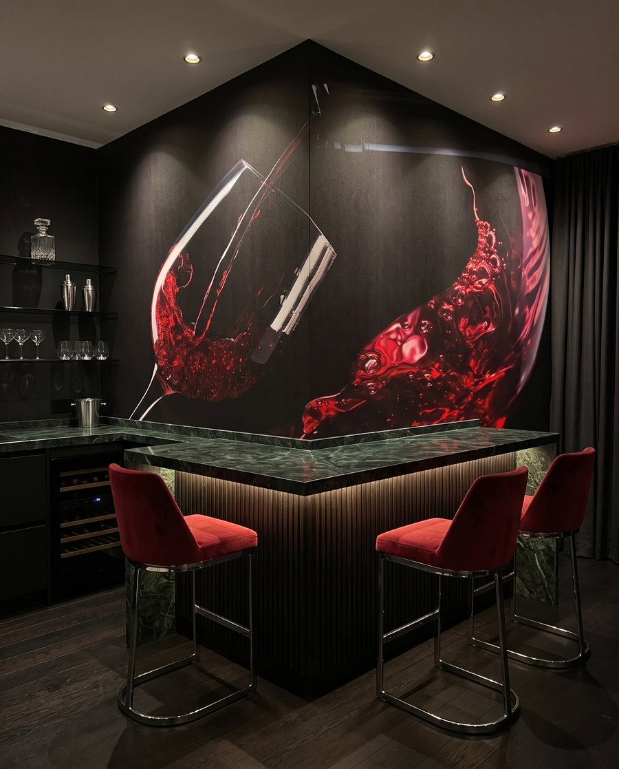 Vin rouge en mouvement dans un intérieur