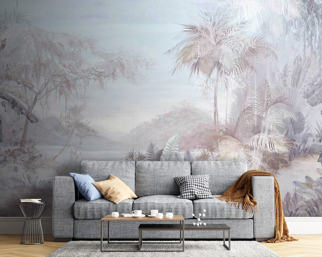 Vallée de palmiers pâles dans un intérieur