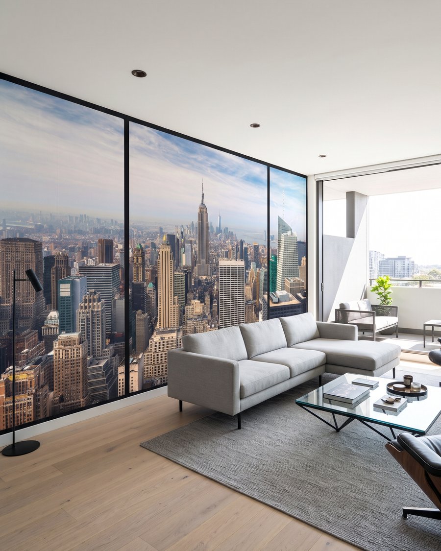 Manhattan derrière la verrière dans un intérieur