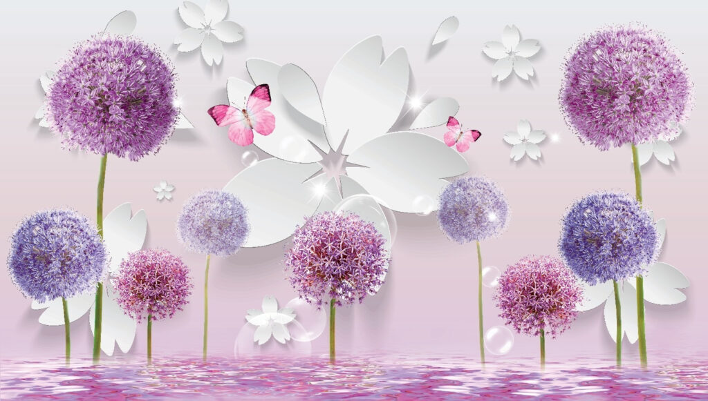 Fleurs violettes et papillons — motif complet