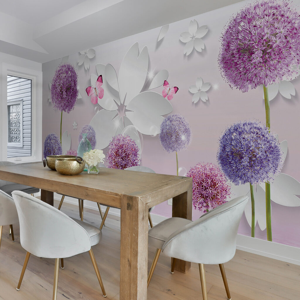 Fleurs violettes et papillons — intérieur 2