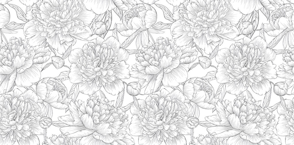 Motif floral au trait — motif complet