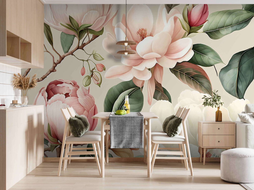 Fleurs sur branches sinueuses dans un intérieur