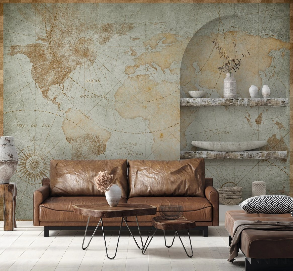 Mappemonde façon carte marine dans un intérieur
