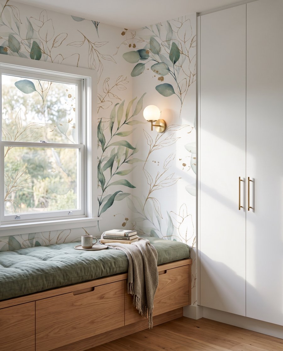 Rameaux fleuris à l’aquarelle dans un intérieur
