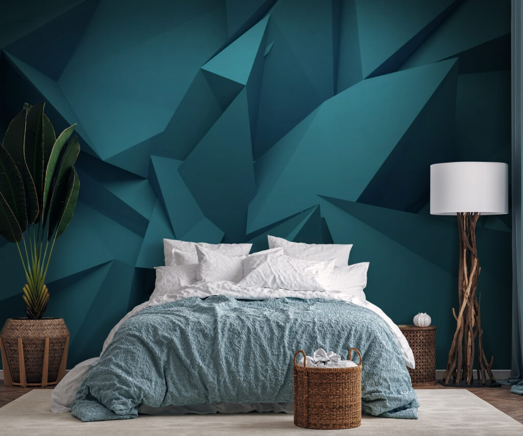 Facettes turquoise et ombres dans un intérieur
