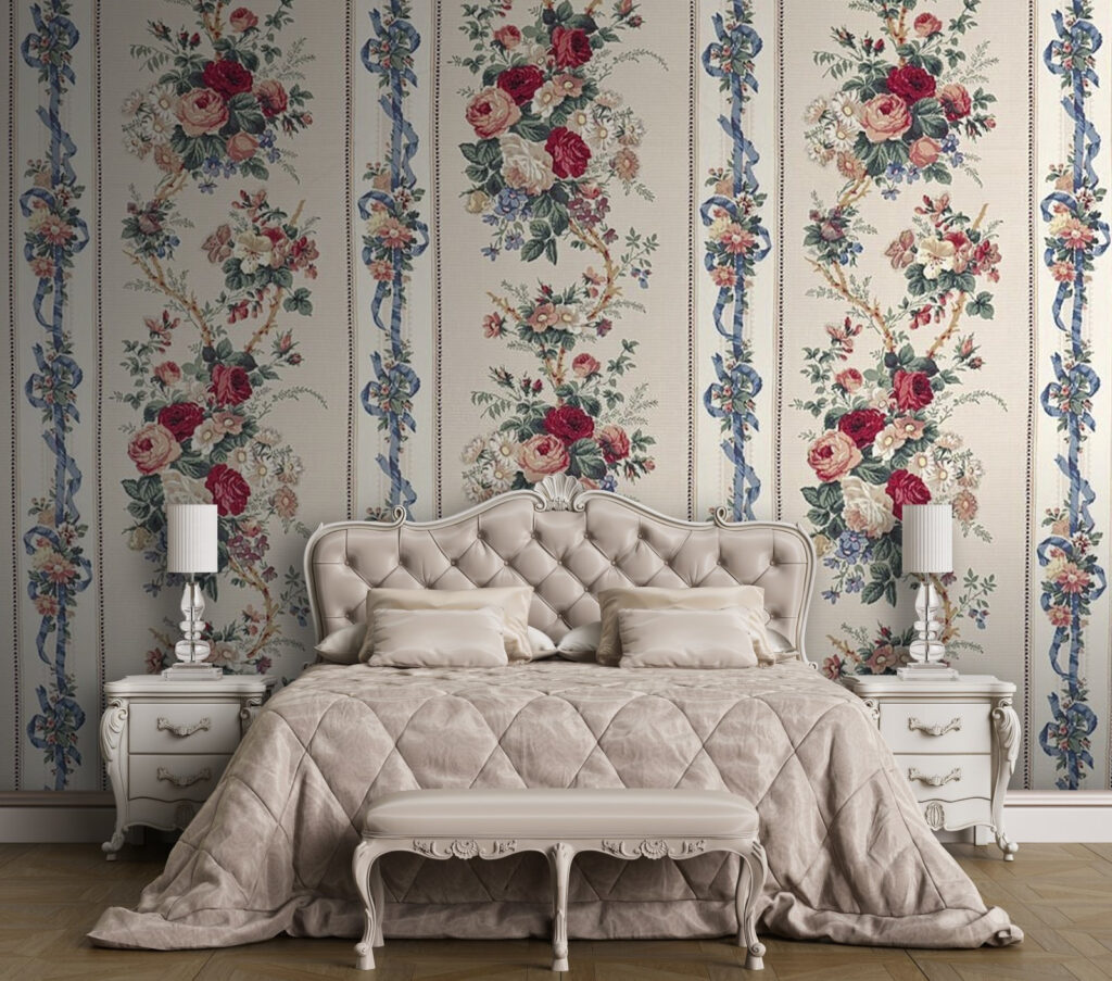 Roses et rubans dans un intérieur