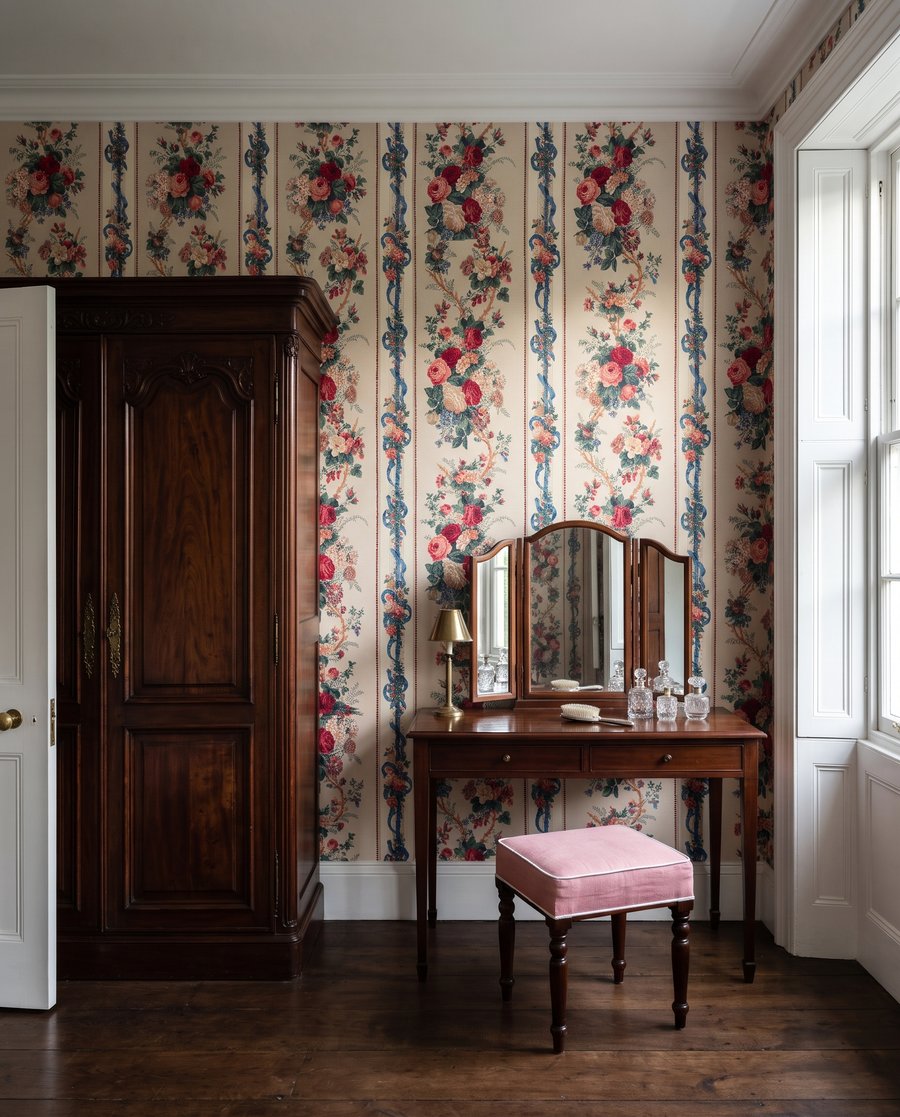 Roses et rubans dans un intérieur