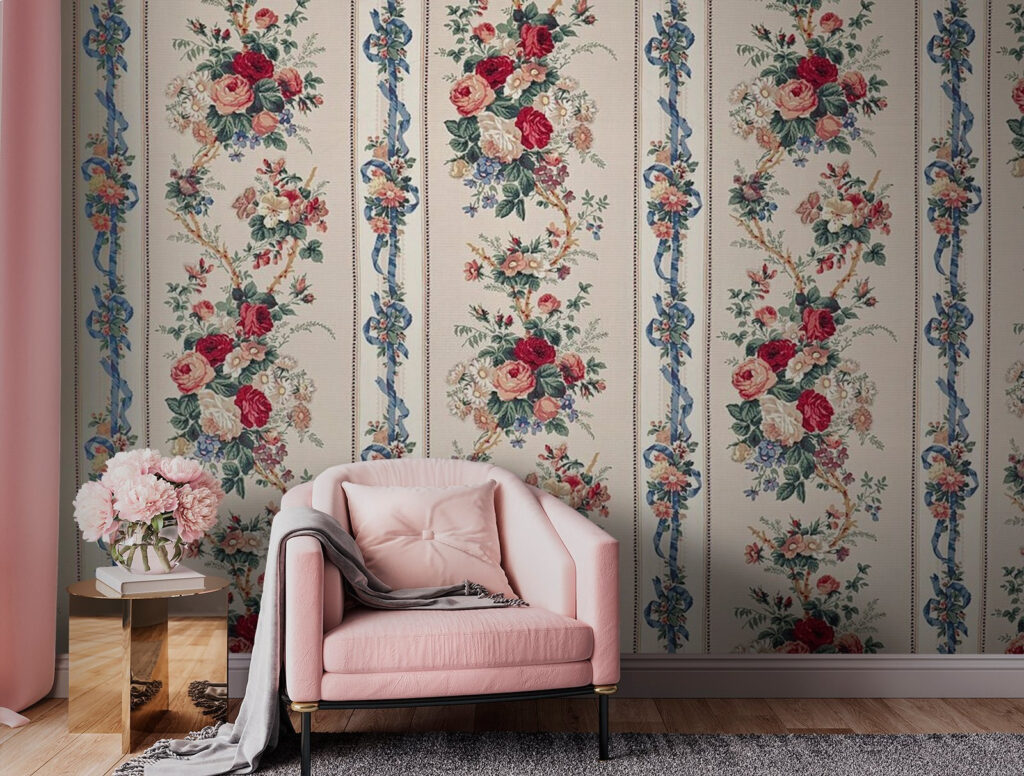 Roses et rubans dans un intérieur