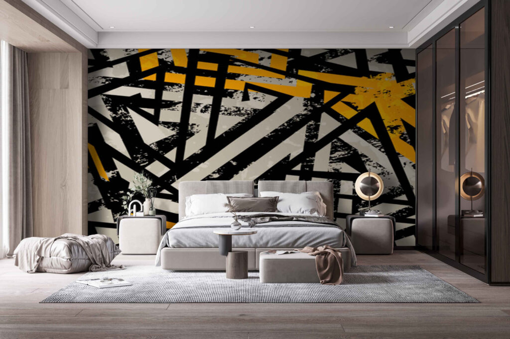 Croisillons noirs et jaunes dans un intérieur