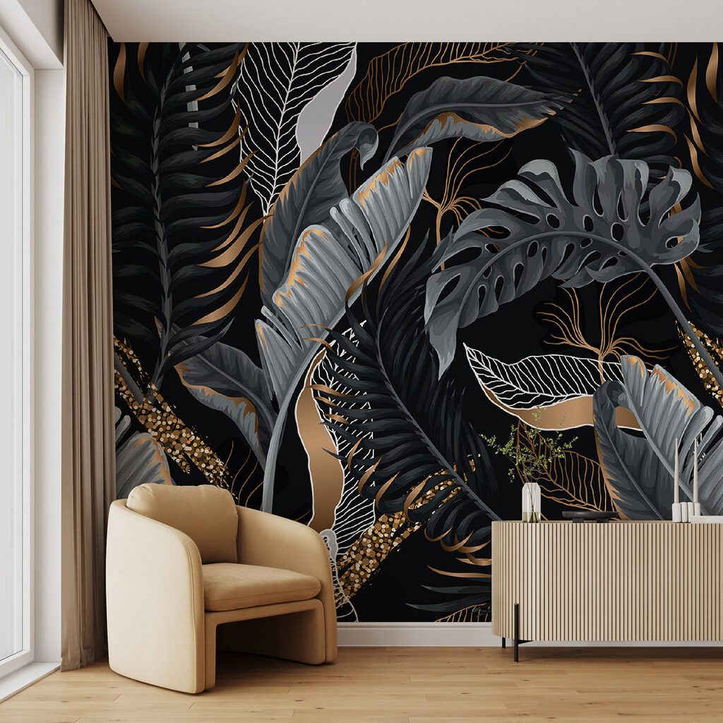 Feuilles sombres nervurées dans un intérieur