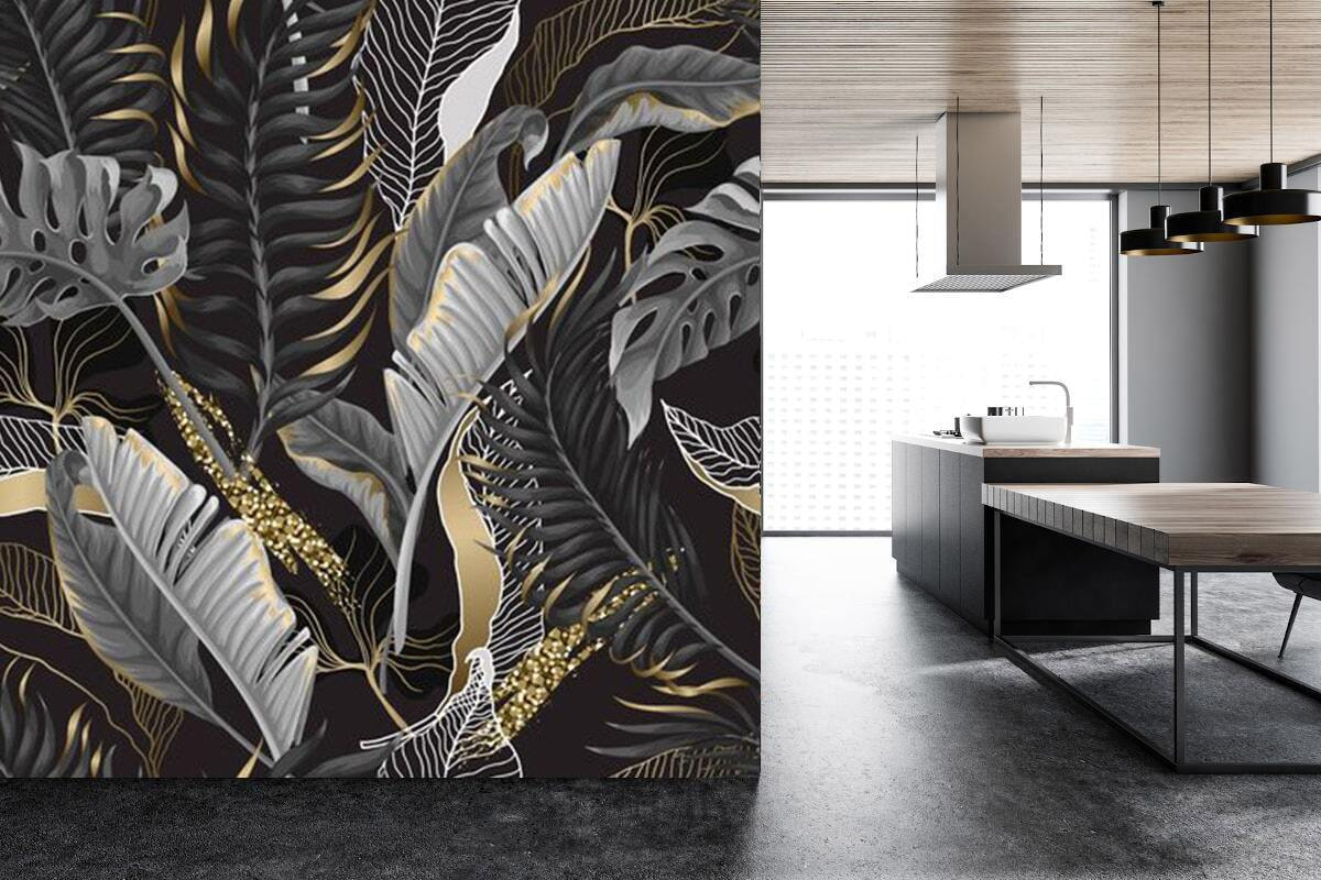 Feuilles sombres nervurées dans un intérieur