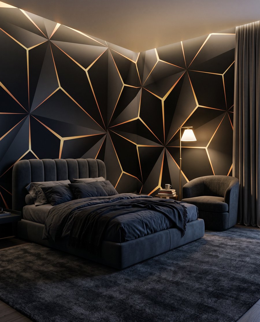 Filets d’or dans l’ombre dans un intérieur