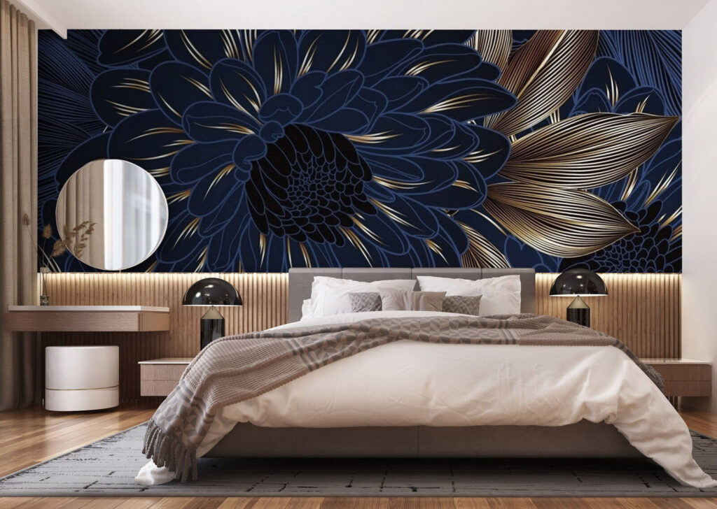Floraison bleue en lignes dans un intérieur