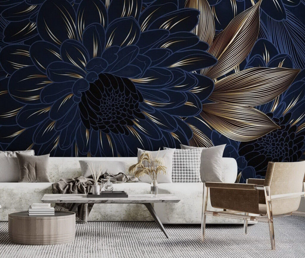 Floraison bleue en lignes dans un intérieur