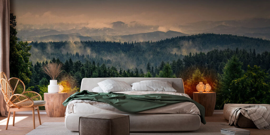 Crépuscule sur les pins dans un intérieur