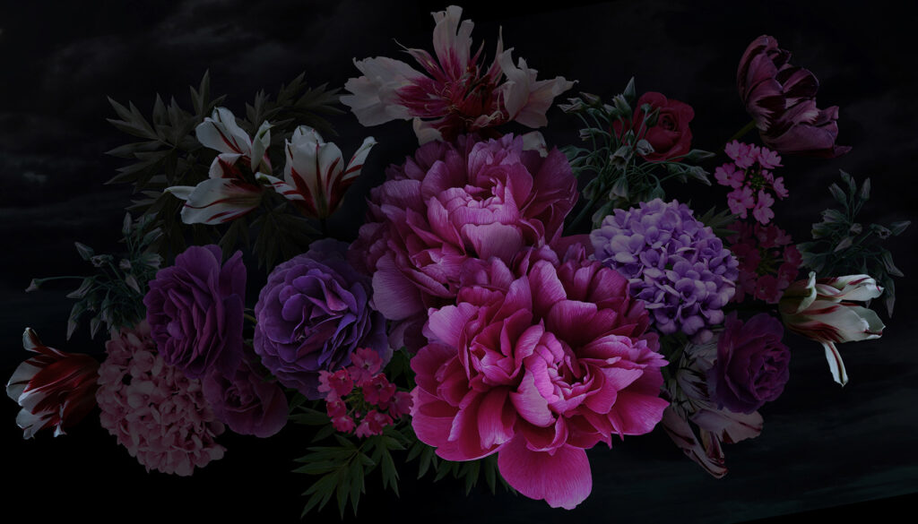 Fleurs pourpres de nuit — motif complet