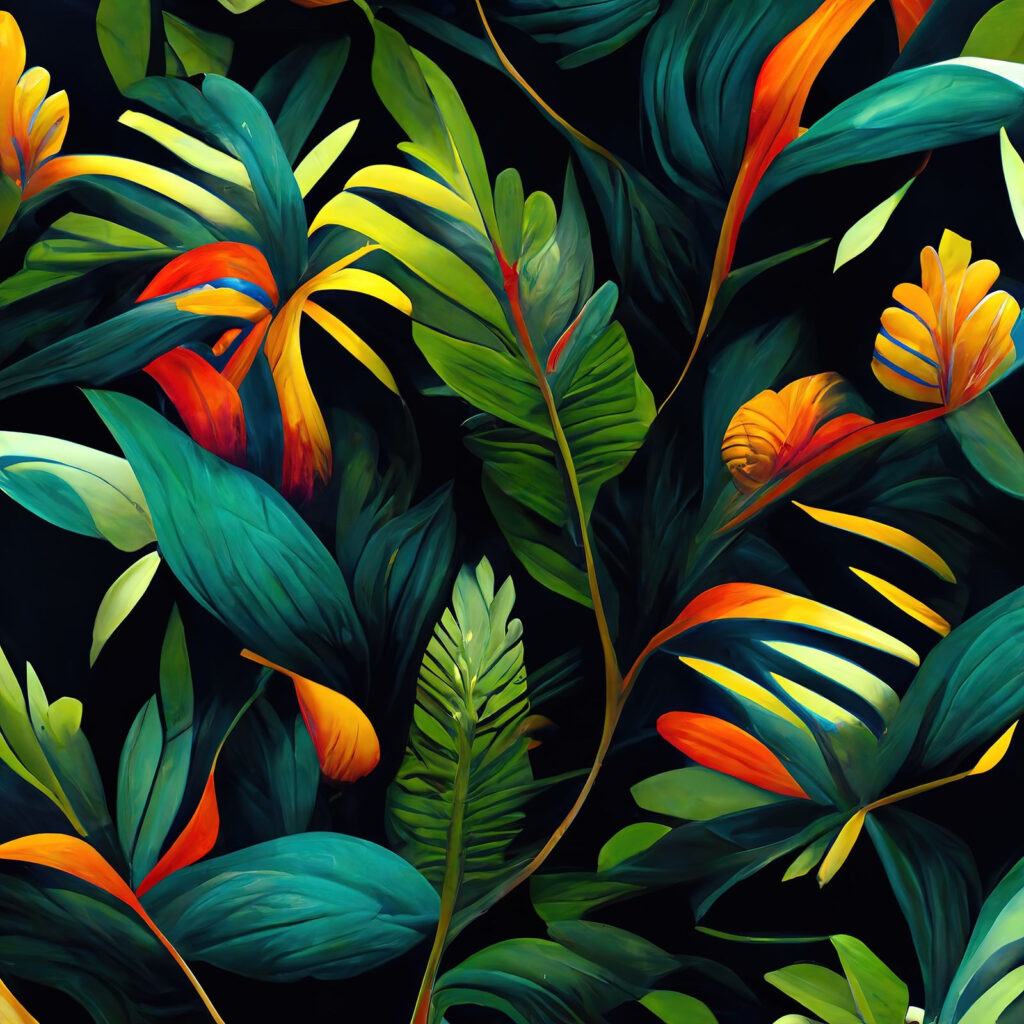 Feuilles colorées sur noir — motif complet