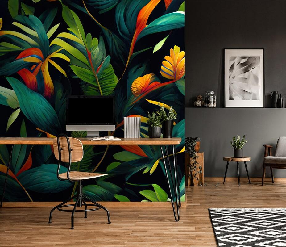 Feuilles colorées sur noir — intérieur 1