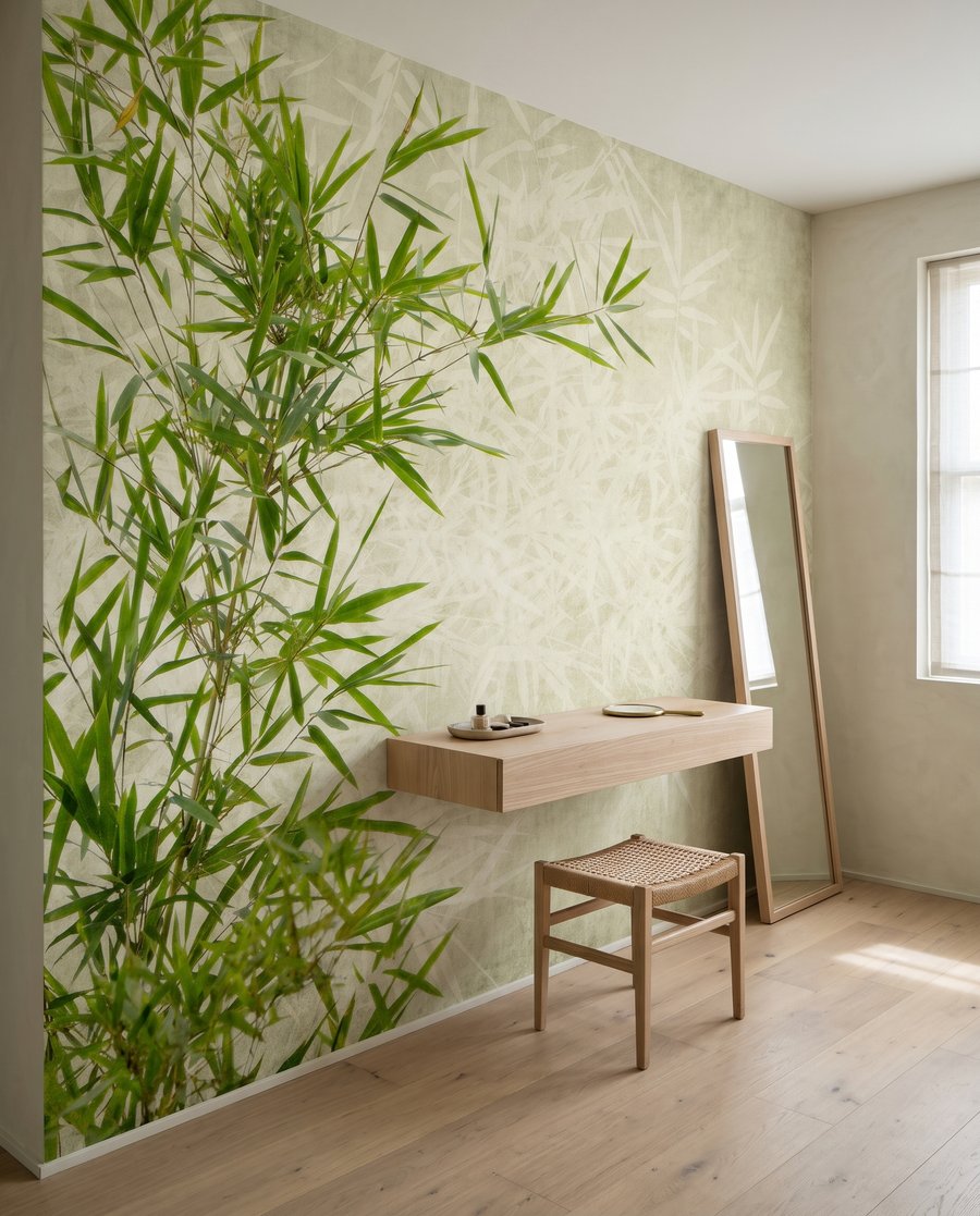 Bambou en vert tendre dans un intérieur