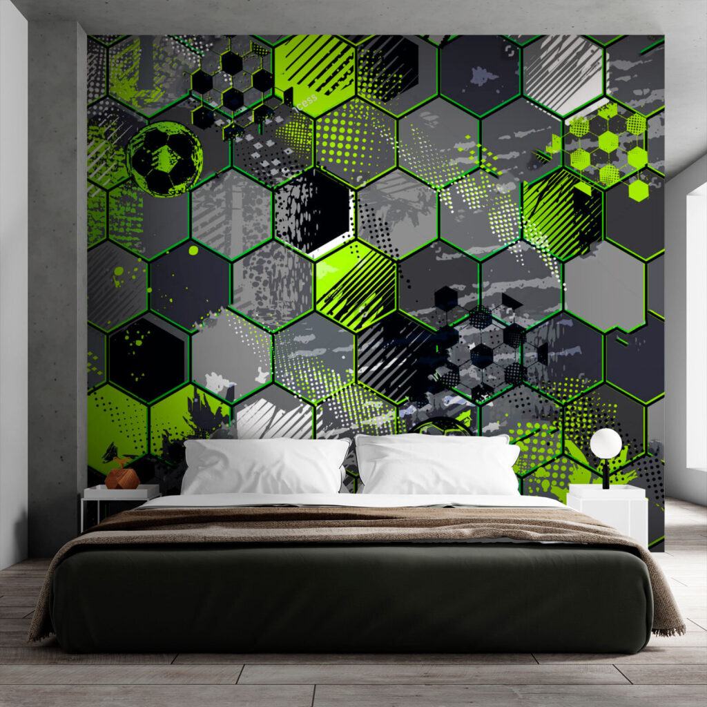 Ballon et hexagones verts dans un intérieur
