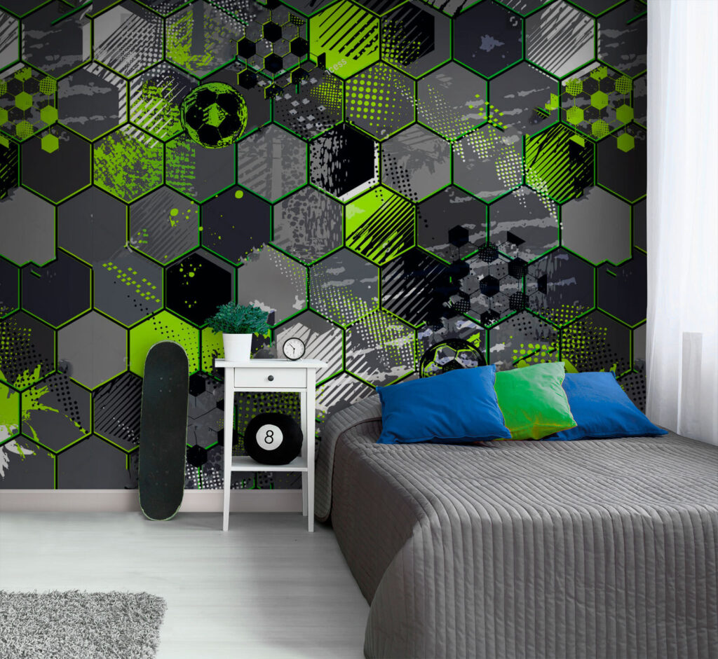 Ballon et hexagones verts dans un intérieur