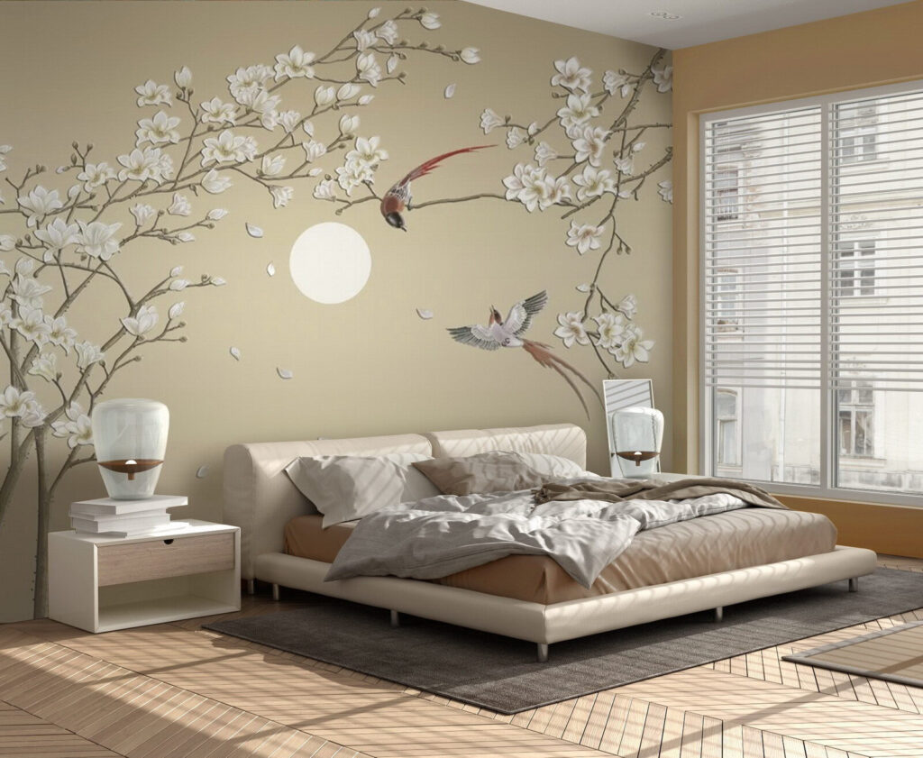 Oiseaux et floraison printanière dans un intérieur
