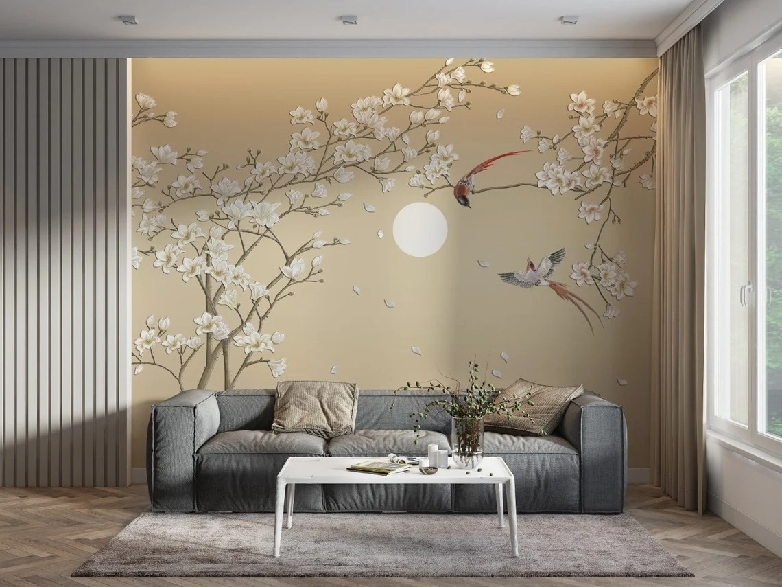 Oiseaux et floraison printanière dans un intérieur
