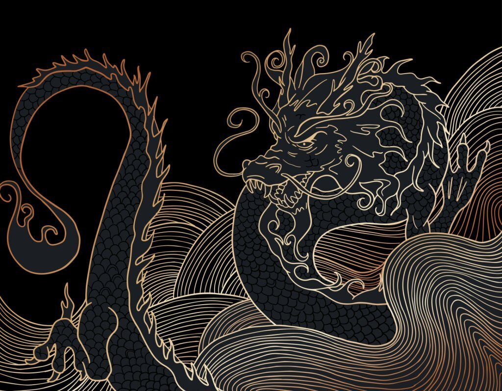 Dragon mystique dans l’ombre — motif complet