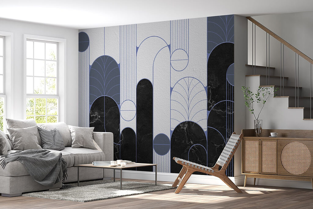 Arches, cercles et feuilles dans un intérieur