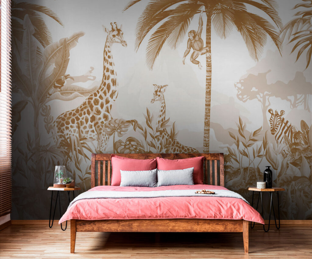 Girafes en vert doré dans un intérieur