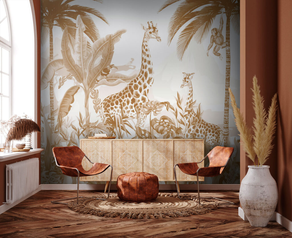 Girafes en vert doré dans un intérieur